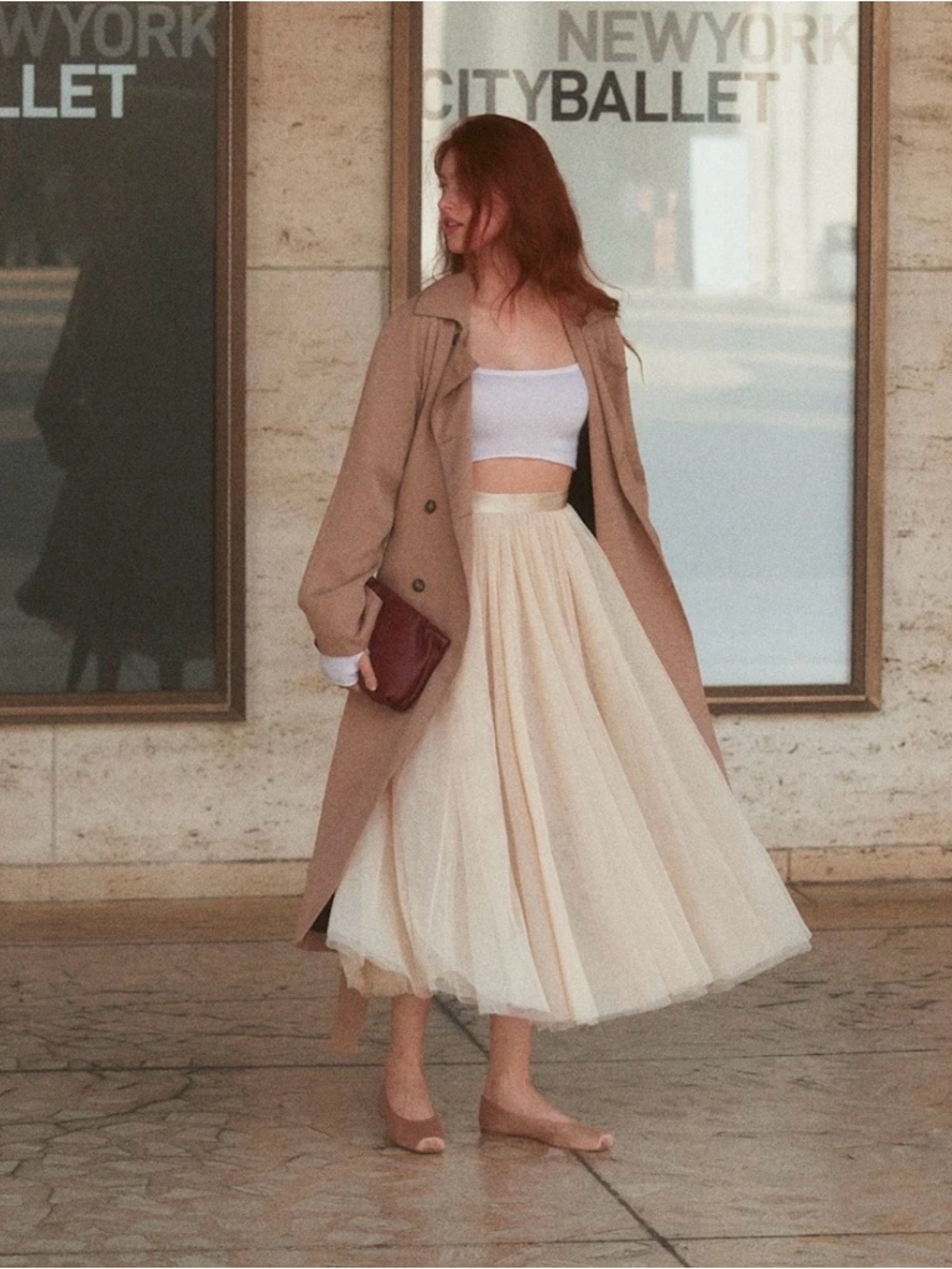 Reformation x NYC Ballet Prisca Skirt Ivory Tulle Midi Skirt - Elegant Full